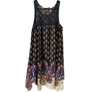 Blu Pepper Black Multicolor Geometric Boho Print Sleeveless Dress Size Small